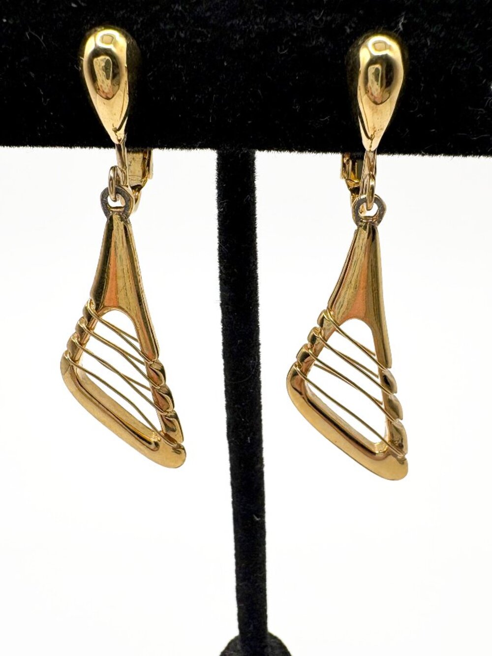 Vintage Crown Trifari Geometric Abstract Dangle Earrings